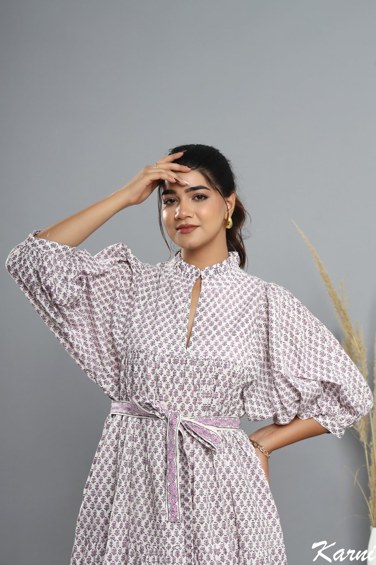 cotton thistle floral hand block printed bohemian maxi dress - frill collar long dress