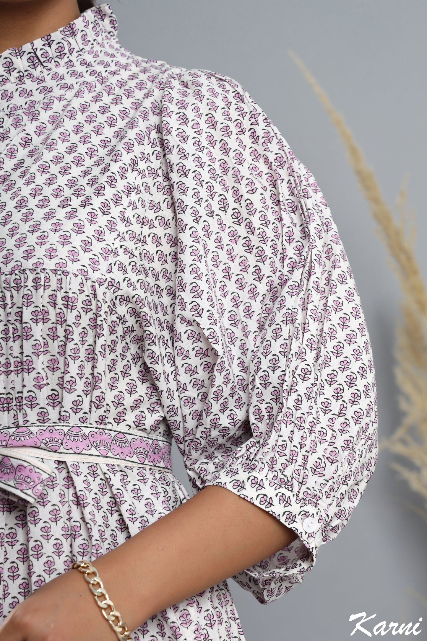 cotton thistle floral hand block printed bohemian maxi dress - frill collar long dress