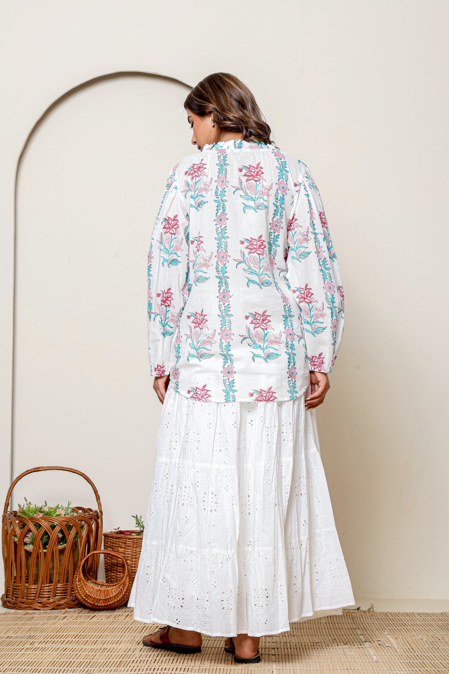 White Cotton Eyelet Embroidered Maxi Skirt – Bohemian Long Skirt with Tiered Design
