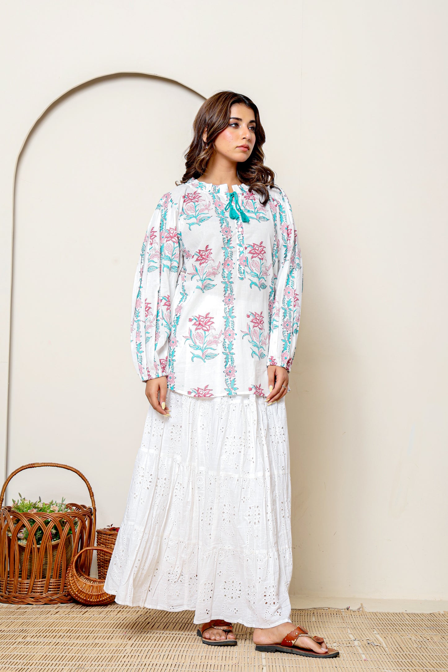 White Cotton Eyelet Embroidered Maxi Skirt – Bohemian Long Skirt with Tiered Design