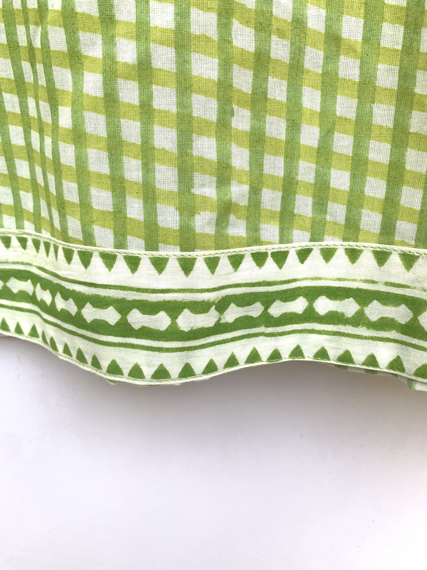green plaid cotton blouse with v neck and short sleeves