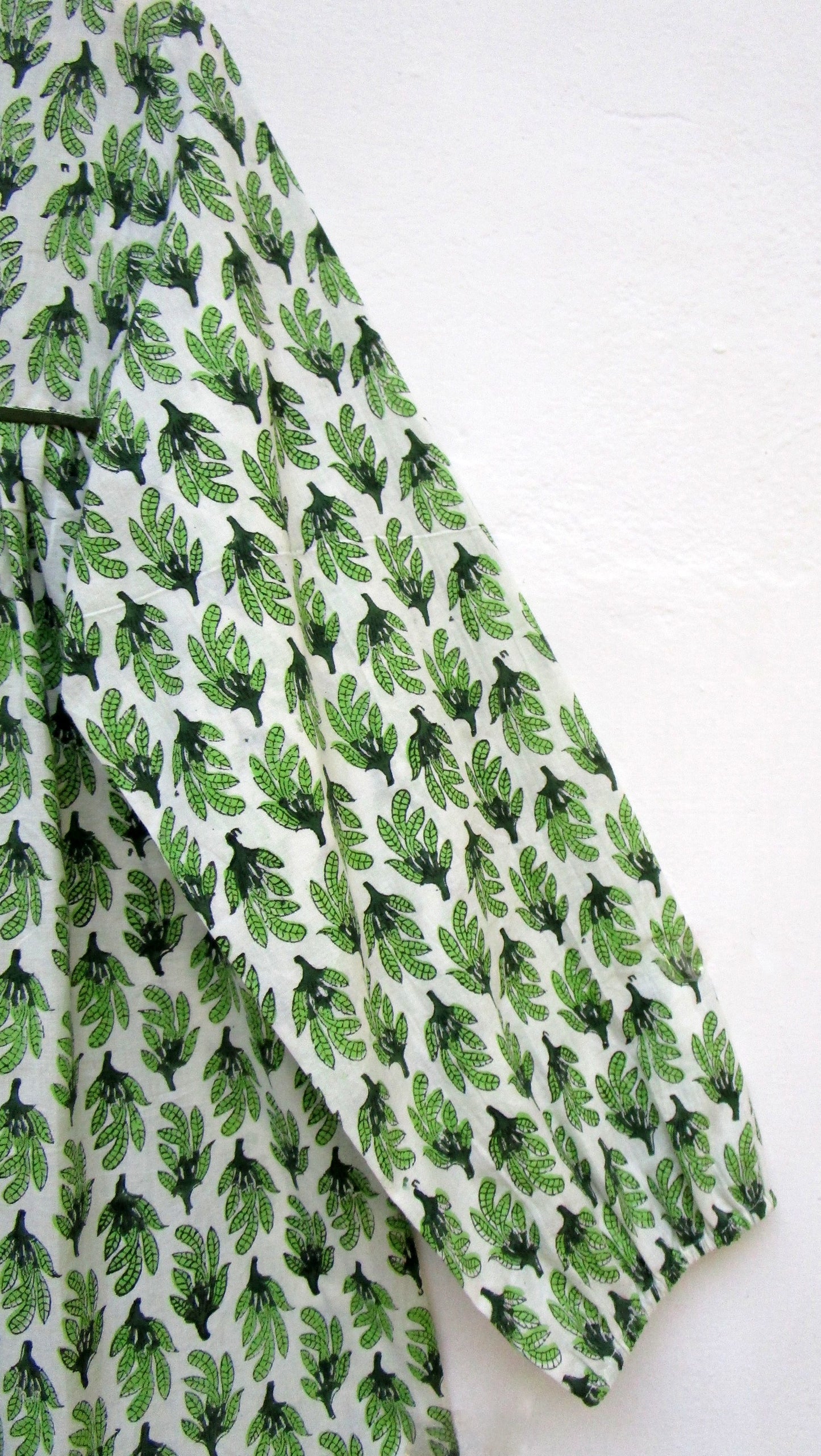 green block printed womens blouse with tassels