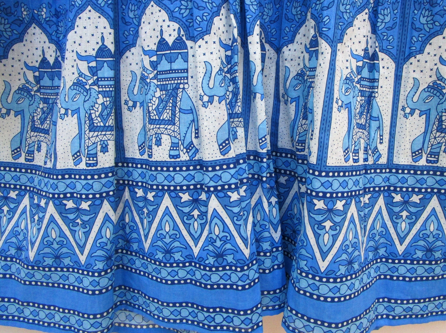blue screen printed floral blouse with elephant print border