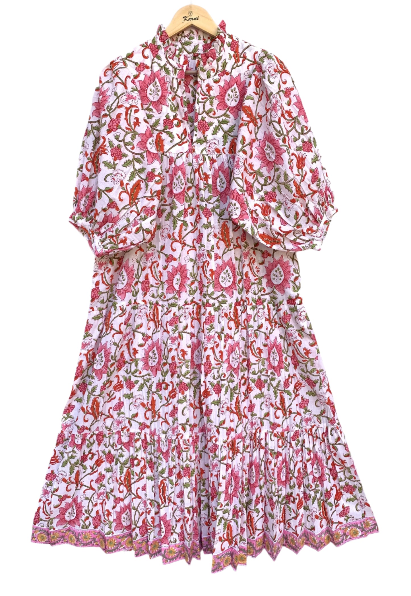 cotton pink green jungle printed women's maxi dress