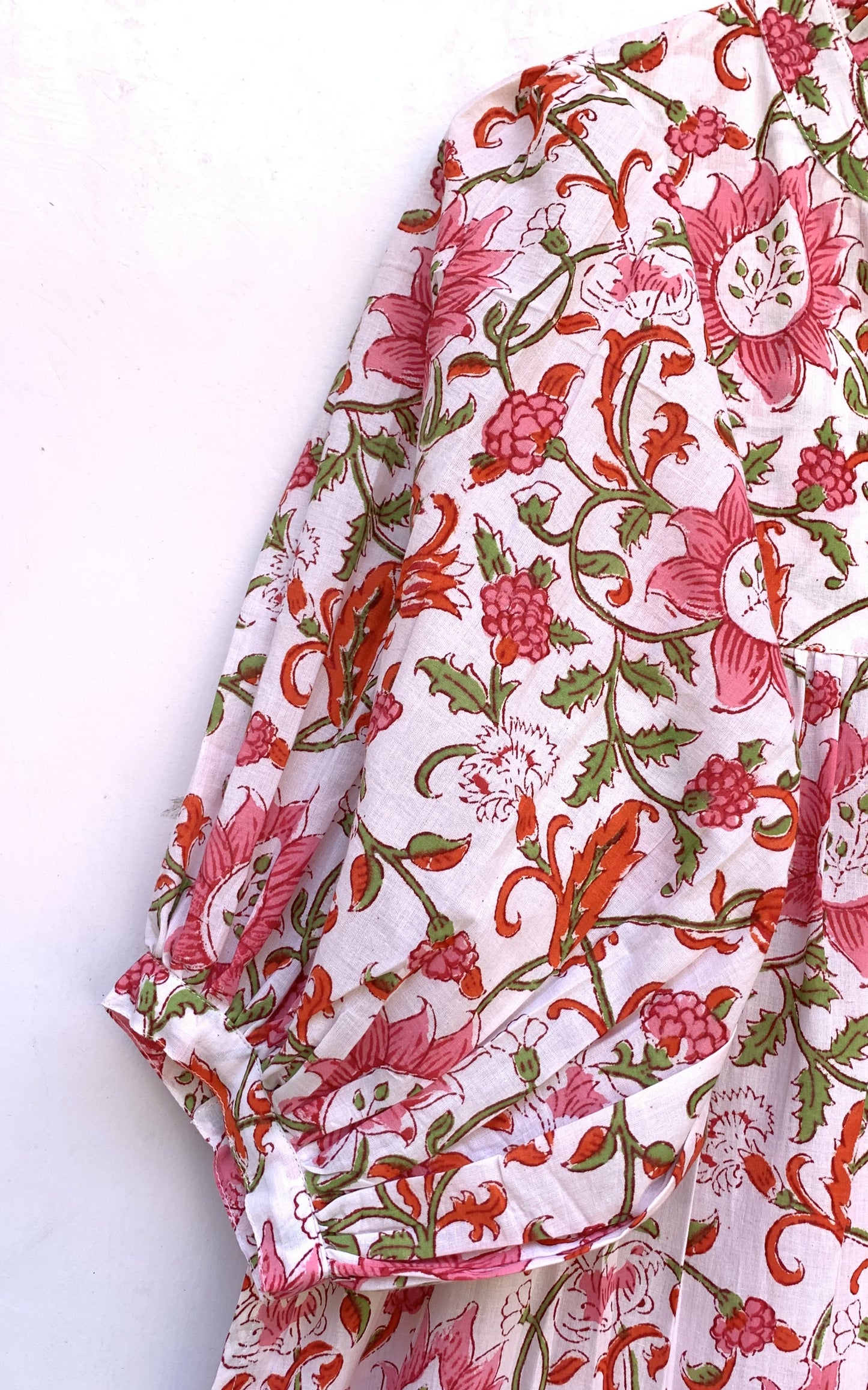 cotton pink green jungle printed women's maxi dress