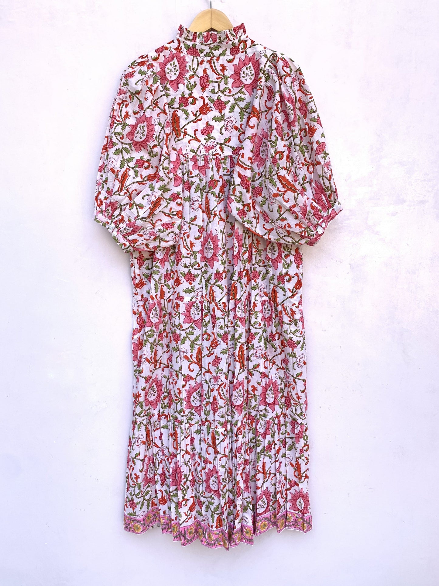 cotton pink green jungle printed women's maxi dress