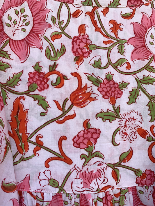 cotton pink green jungle printed women's maxi dress