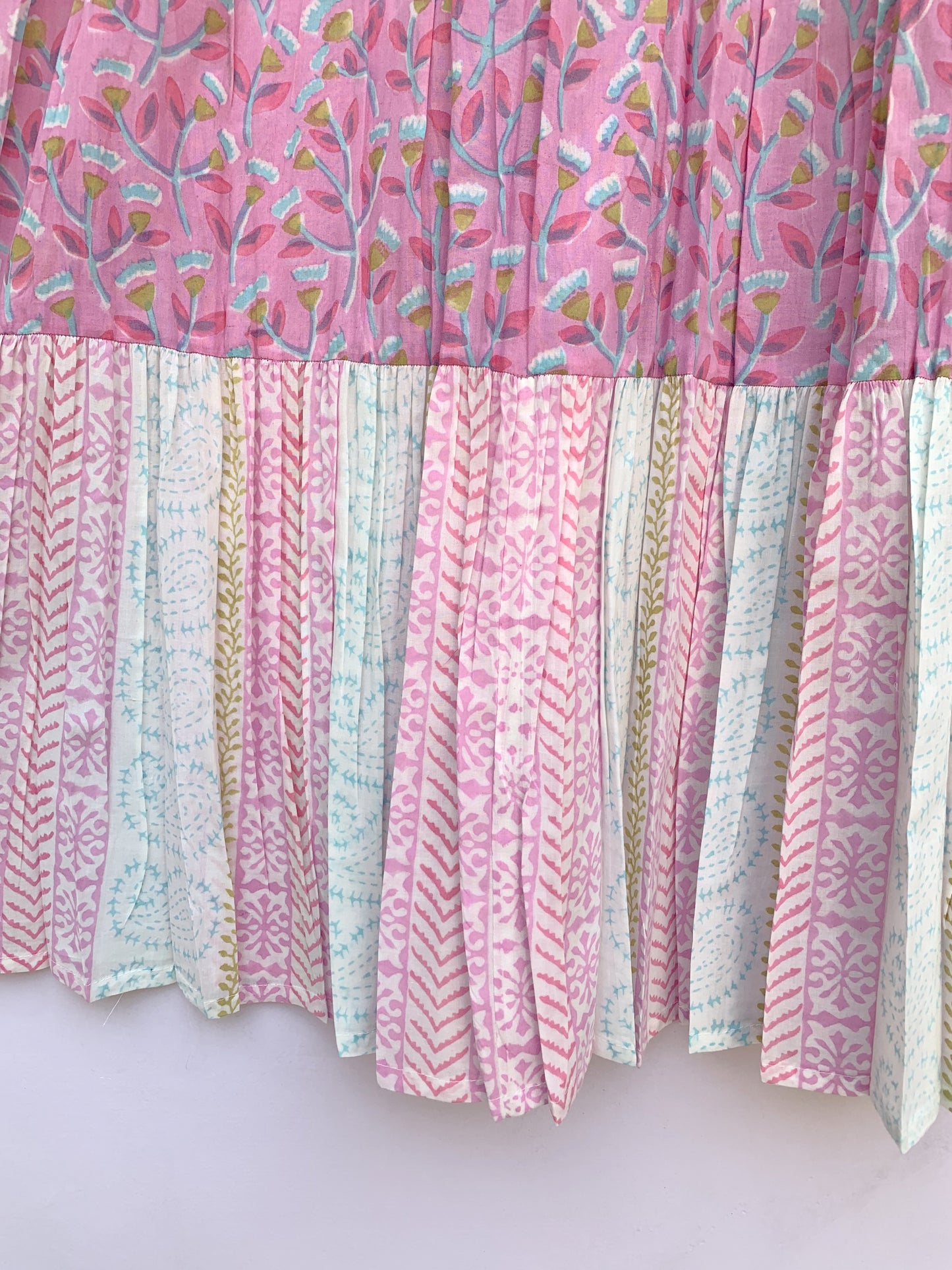 indian pink blue floral hand block printed women's maxi dress