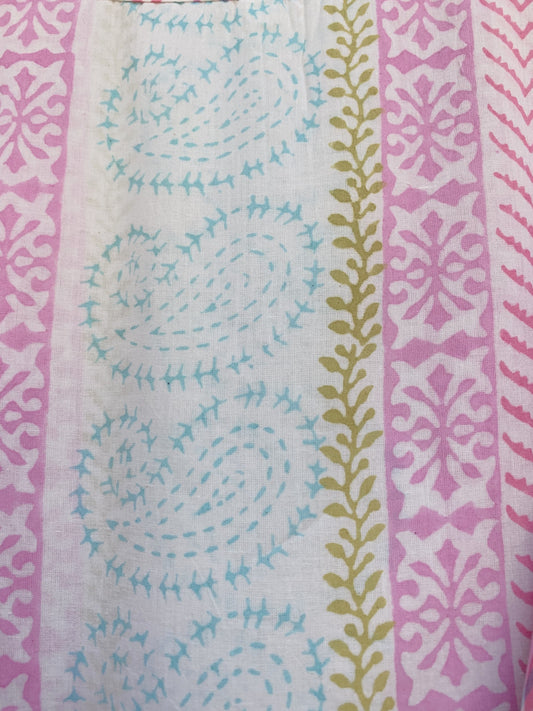 indian pink blue floral hand block printed women's maxi dress