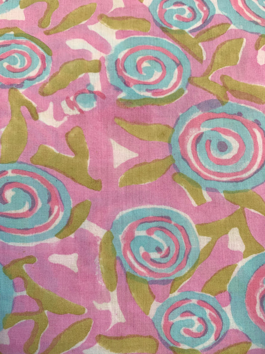 cotton pink blue floral hand block printed women's long maxi