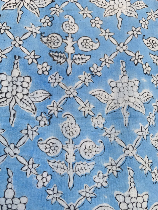 summer cotton blue floral pattern block printed women's maxi dress