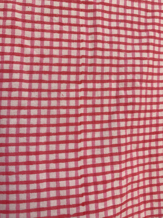 cotton pink checks printed women's long maxi dress - frill collar with belt maxi dress