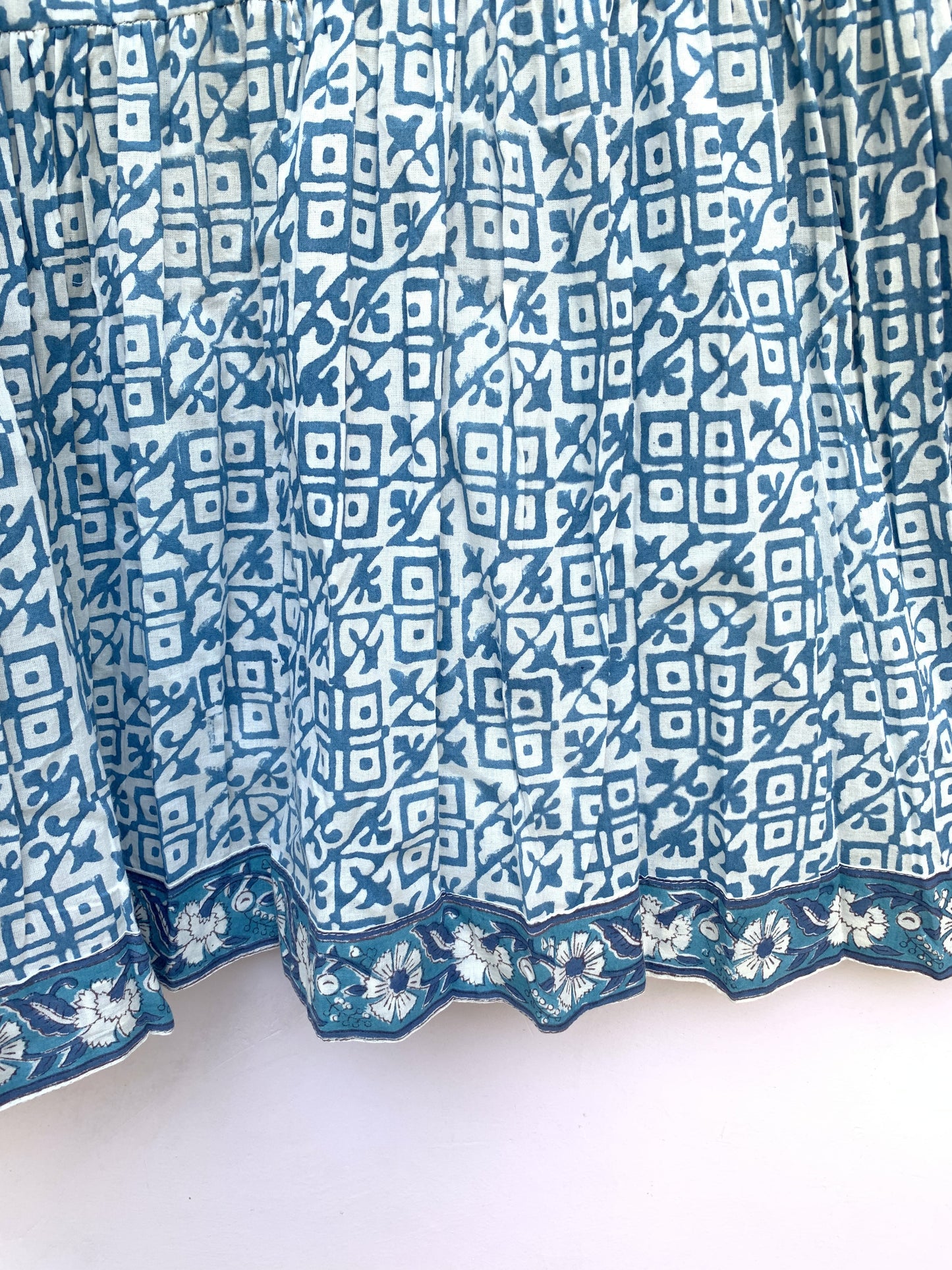 indian blue geometrical pattern block printed women's maxi dress