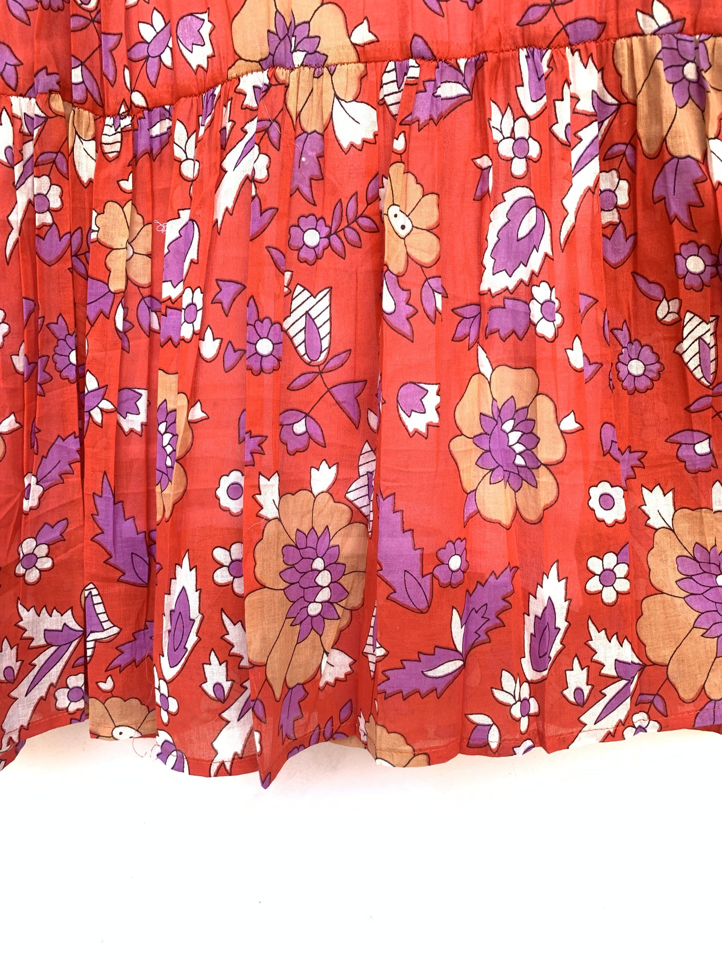 cotton red purple floral screen printed women's maxi dress