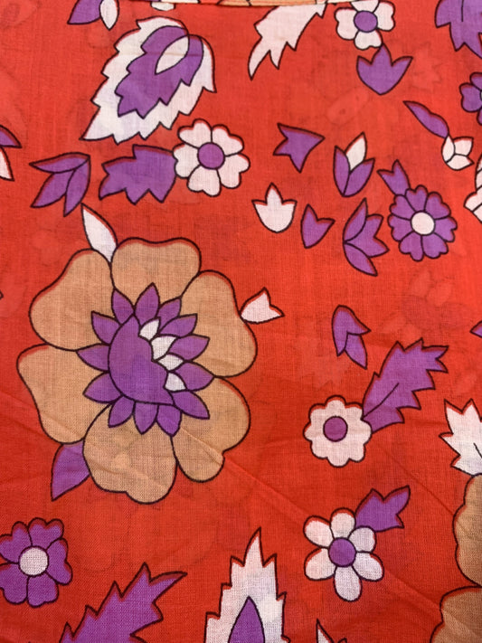 cotton red purple floral screen printed women's maxi dress