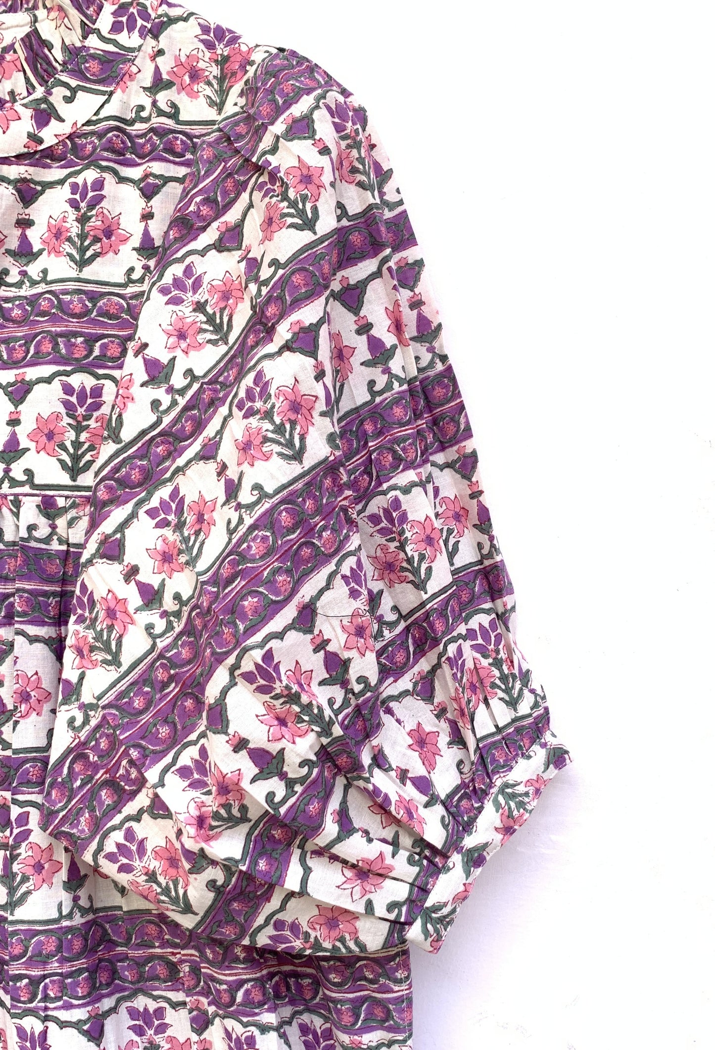 indian purple green floral hand block printed women's maxi dress