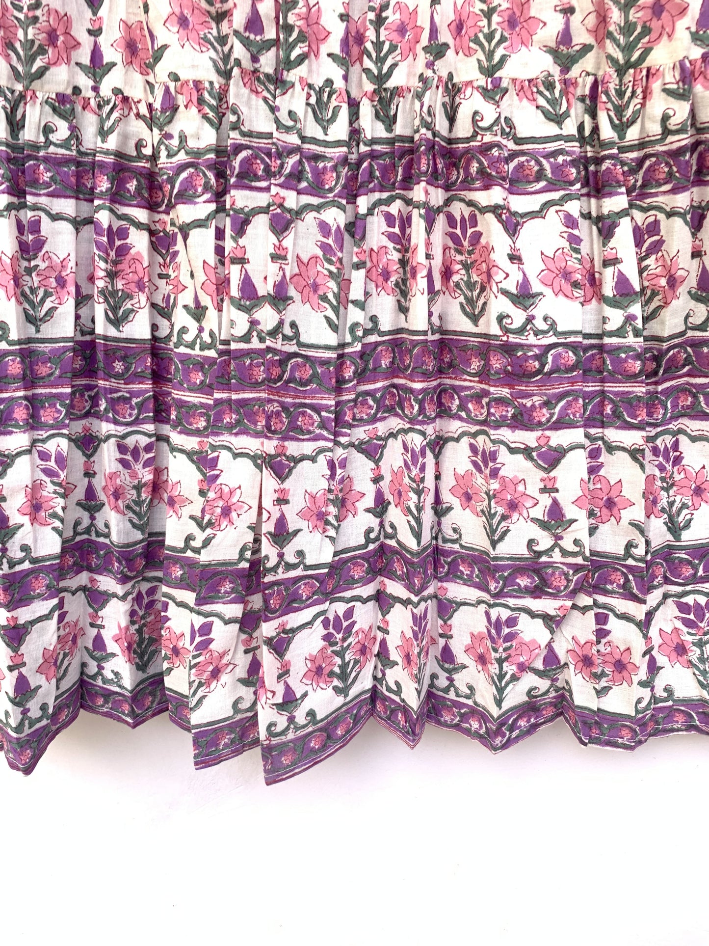 indian purple green floral hand block printed women's maxi dress
