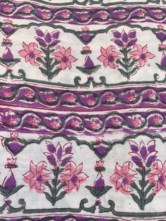 indian purple green floral hand block printed women's maxi dress