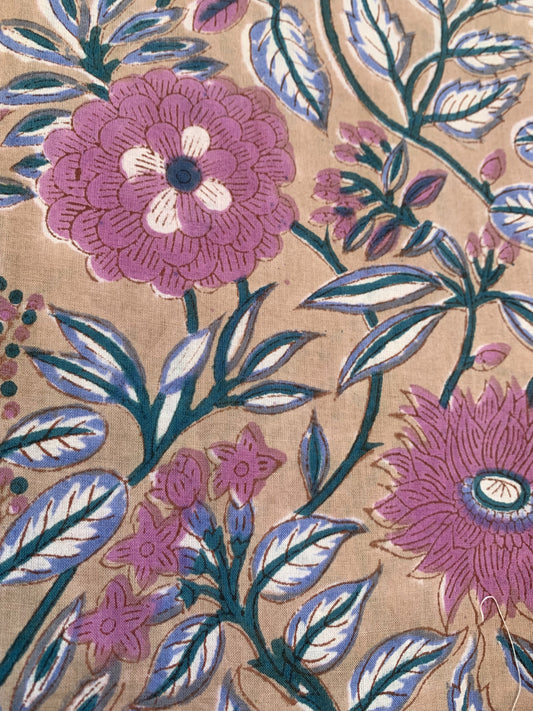 cotton brown multi floral hand block printed women's maxi dress