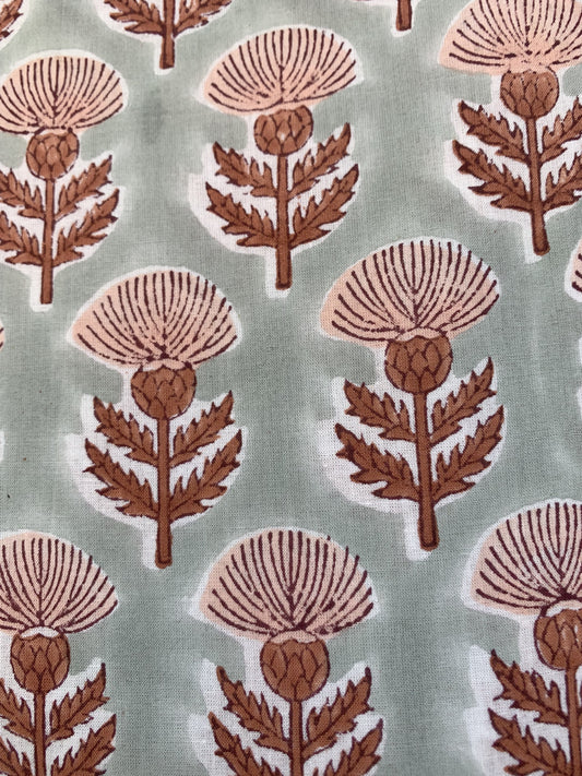 indian gray brown floral hand block printed women's maxi dress