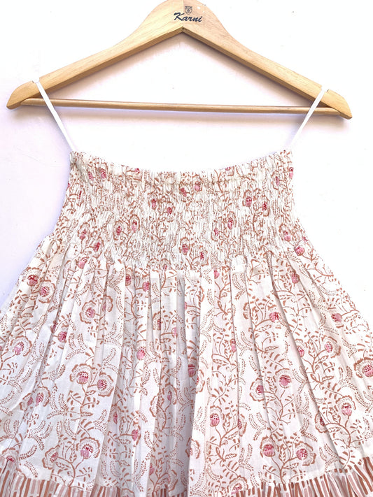 indian orange white floral plant block printed women's mini skirts