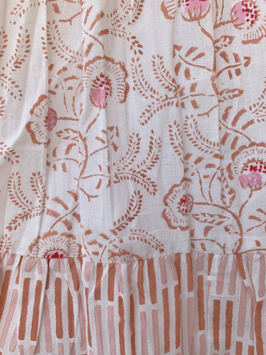 indian orange white floral plant block printed women's mini skirts