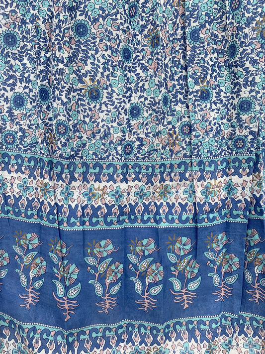 cotton blue floral screen printed women's maxi skirts