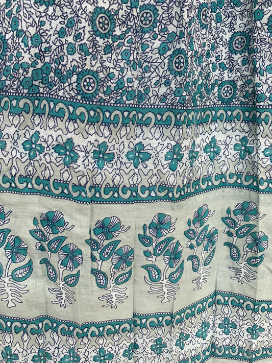 cotton green floral screen printed women's maxi skirts