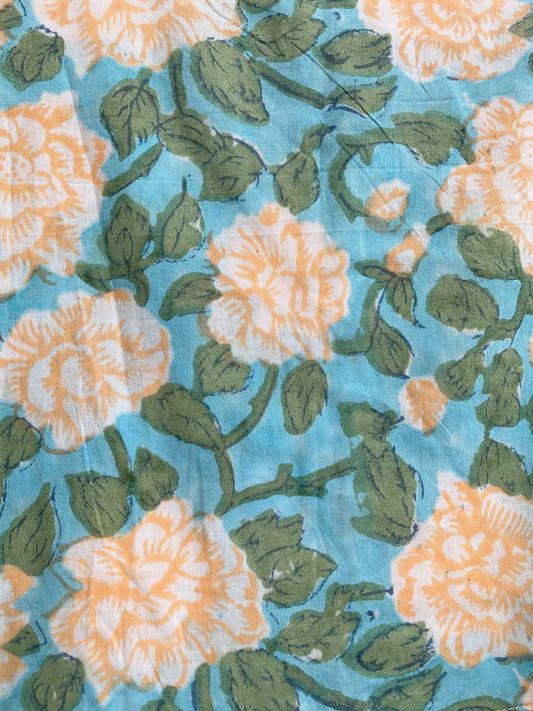 Sea Green Floral Hand Block Printed Cotton Maxi Dress – Boho Puff Sleeve Dress