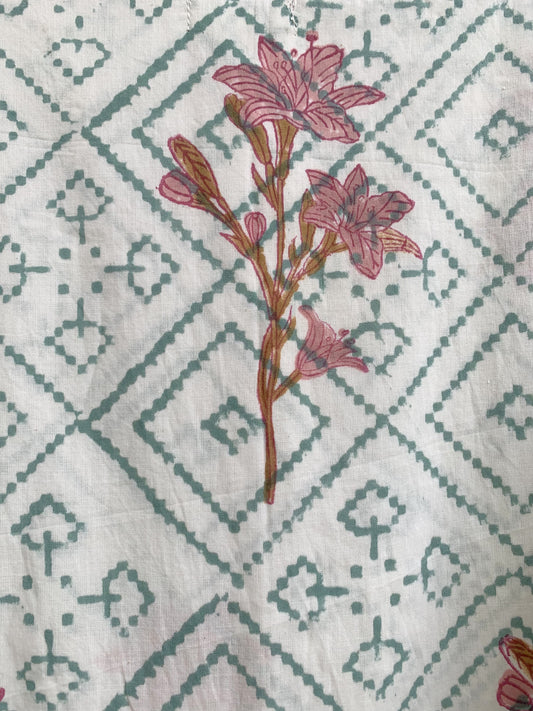 Sage Floral Hand Block Printed Cotton Tiered Maxi Dress – Boho Puff Sleeve Dress