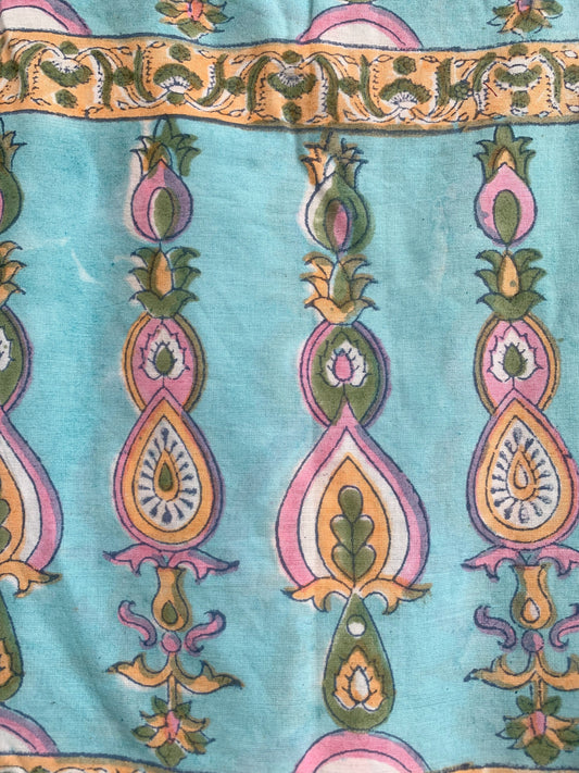 Turquoise Paisley Cotton Maxi Dress – Hand Block Print Boho Puff Sleeve Dress