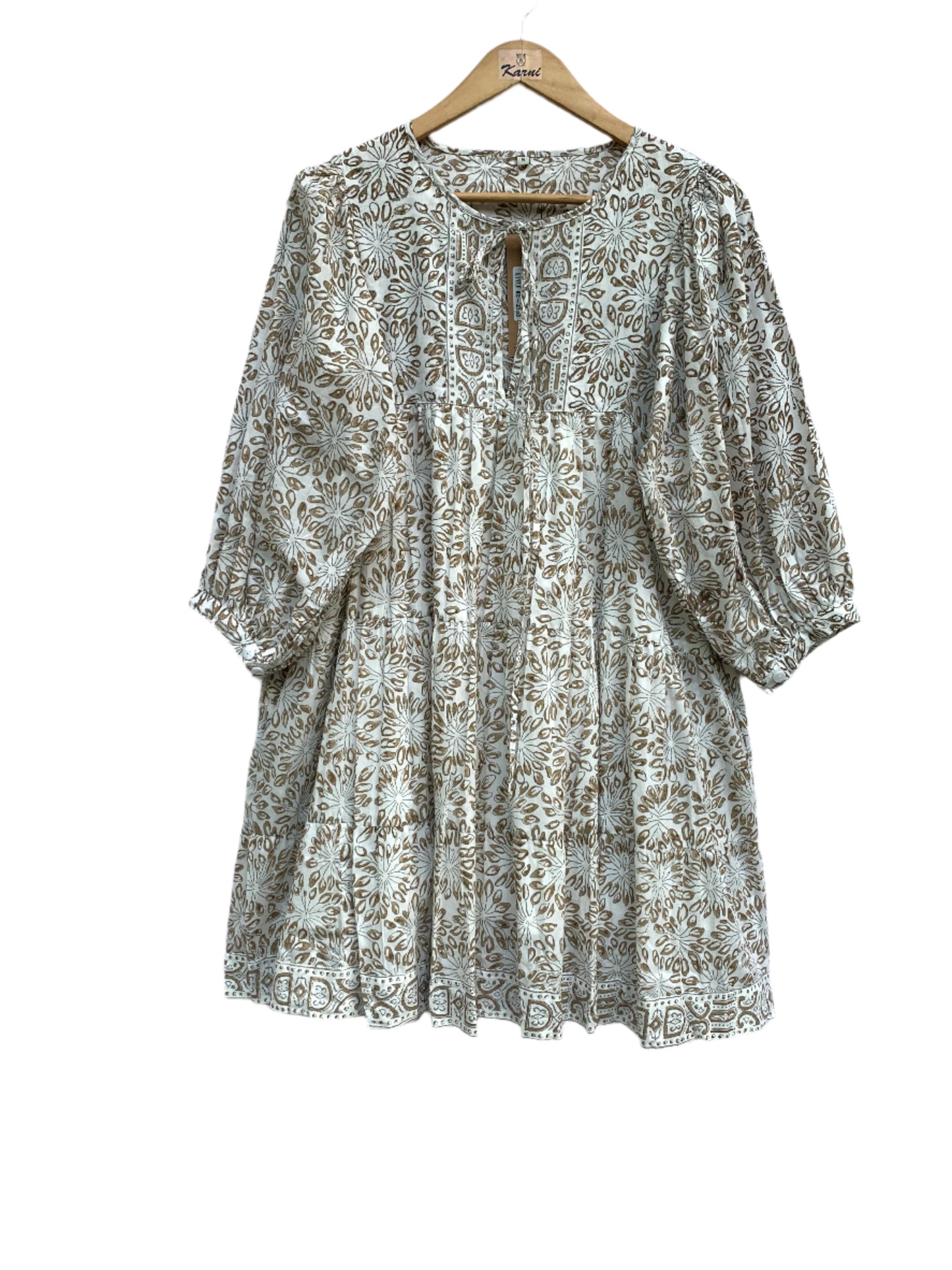 white and brown floral printed mini dress for women