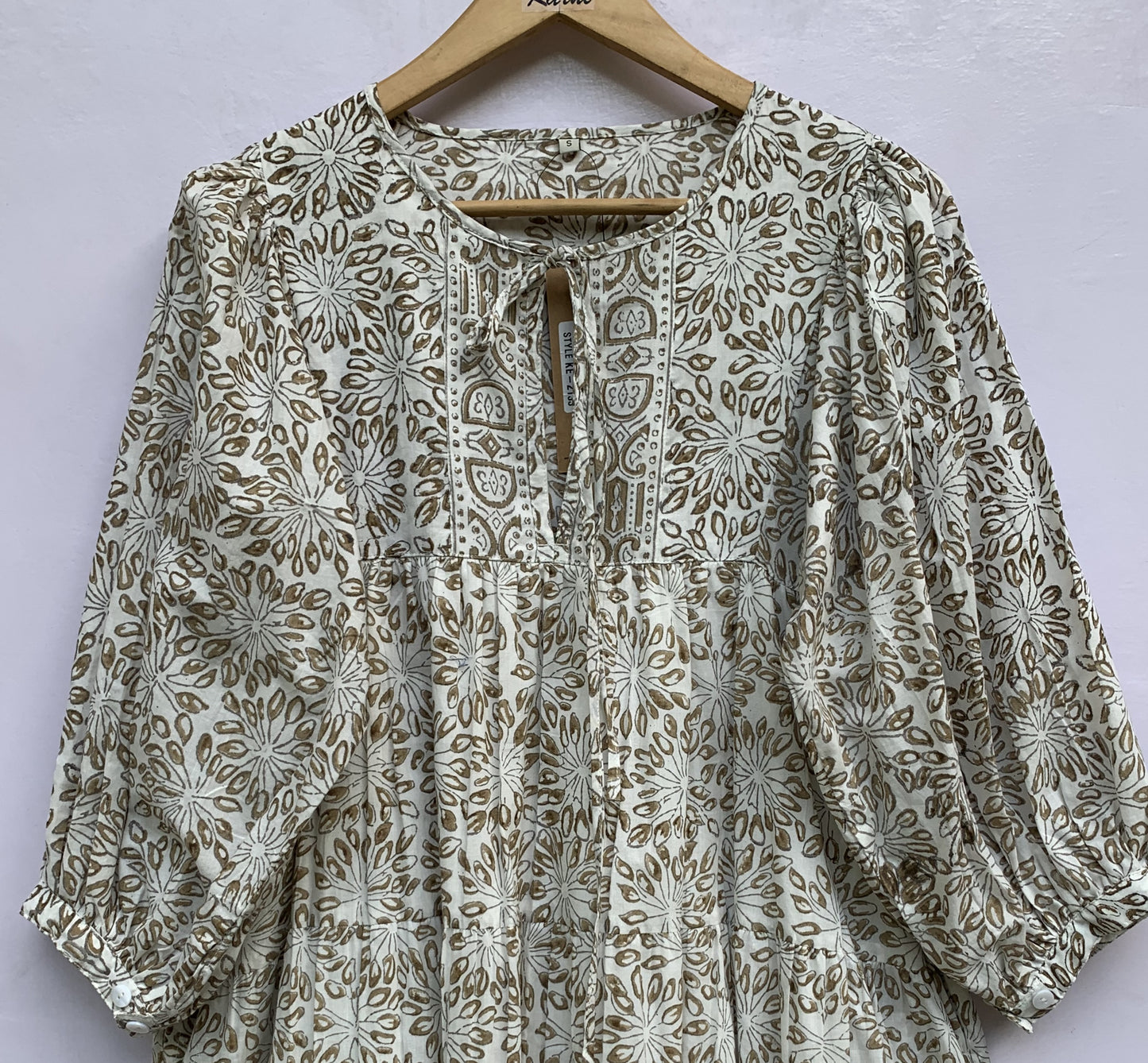 white and brown floral printed mini dress for women