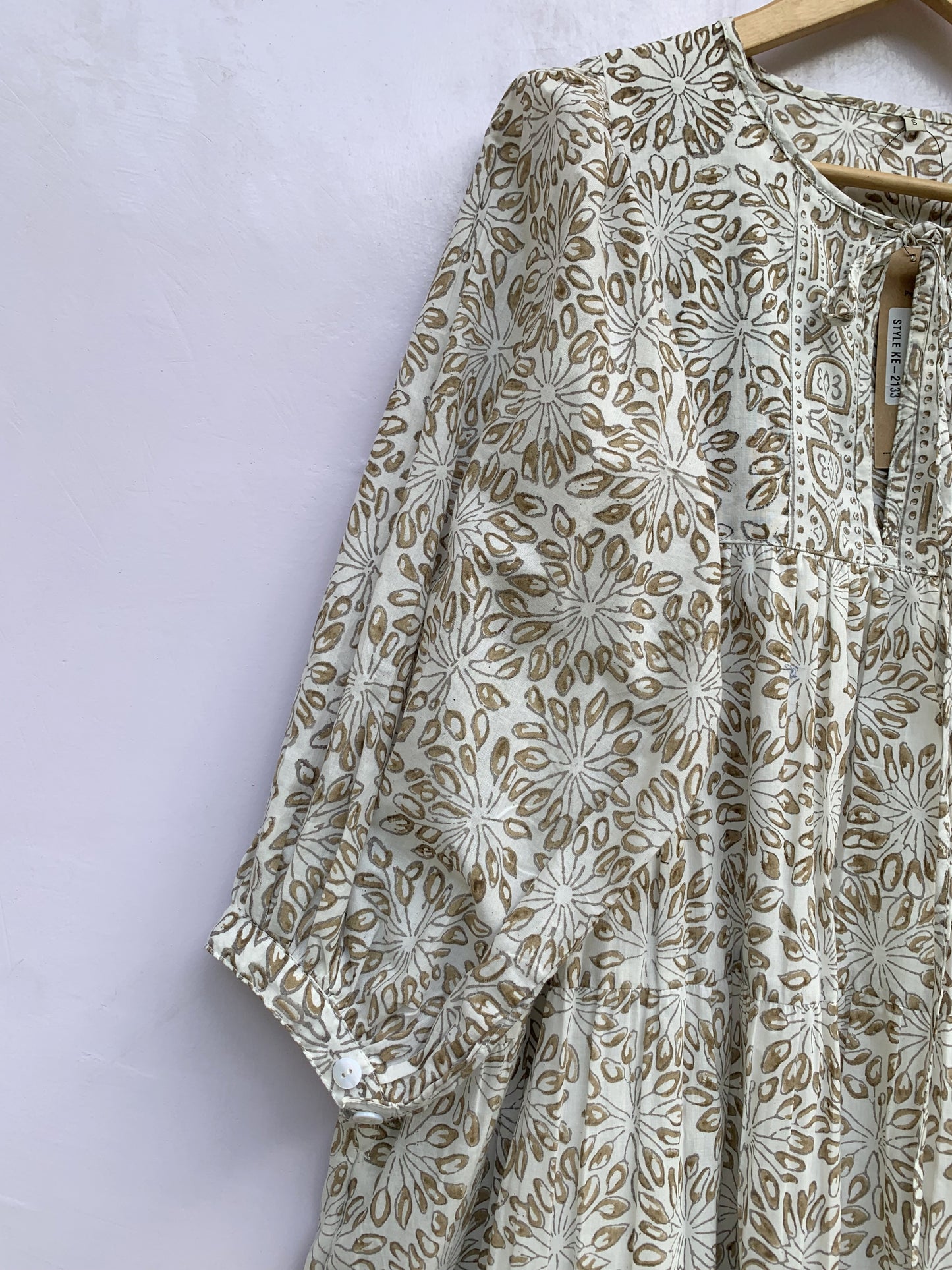 white and brown floral printed mini dress for women