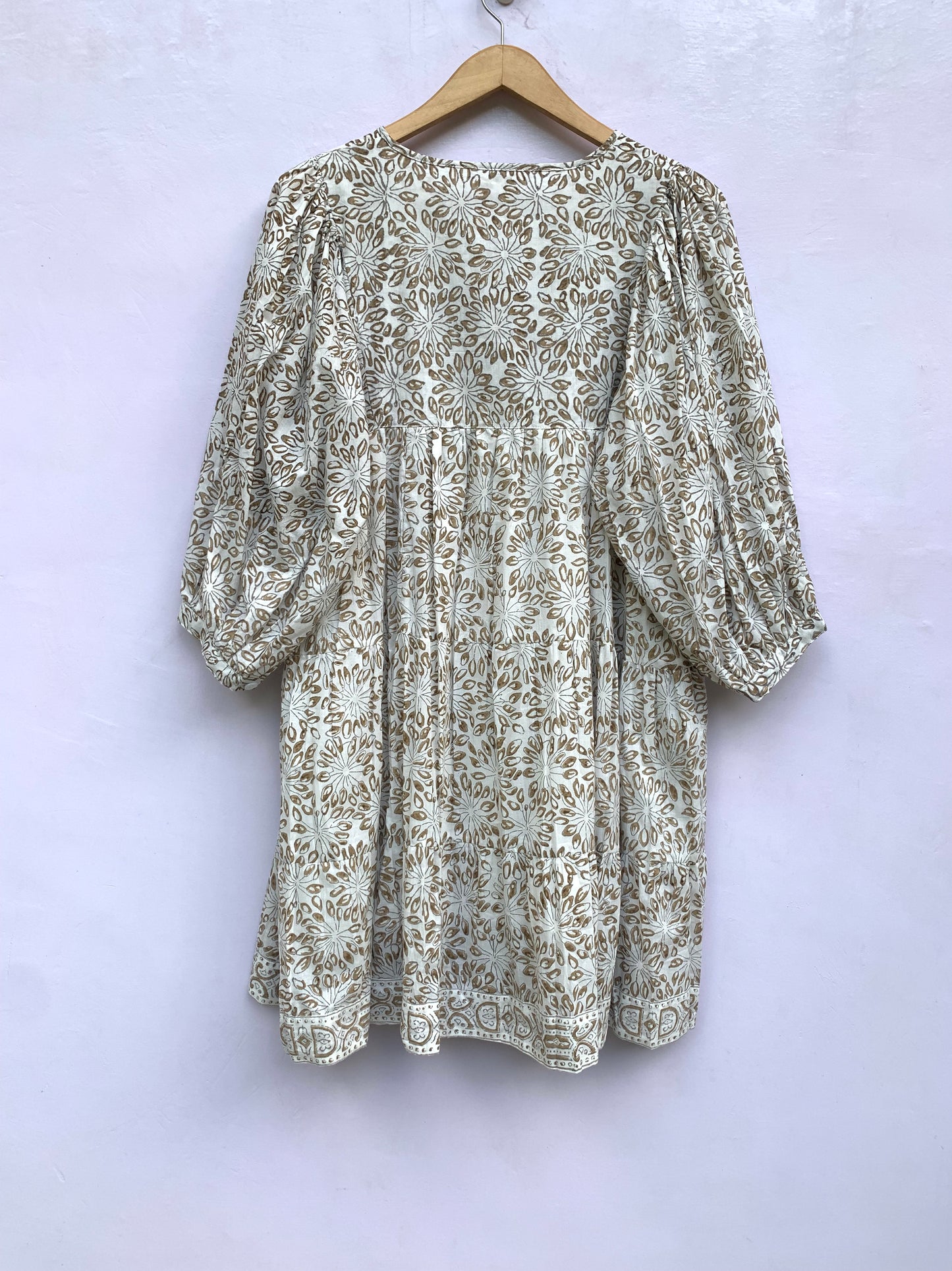 white and brown floral printed mini dress for women