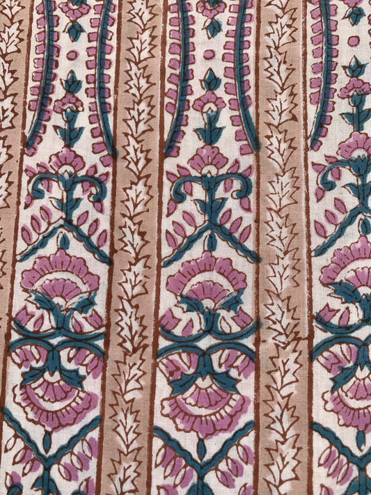 indian cotton purple green floral hand block printed women's maxi dress