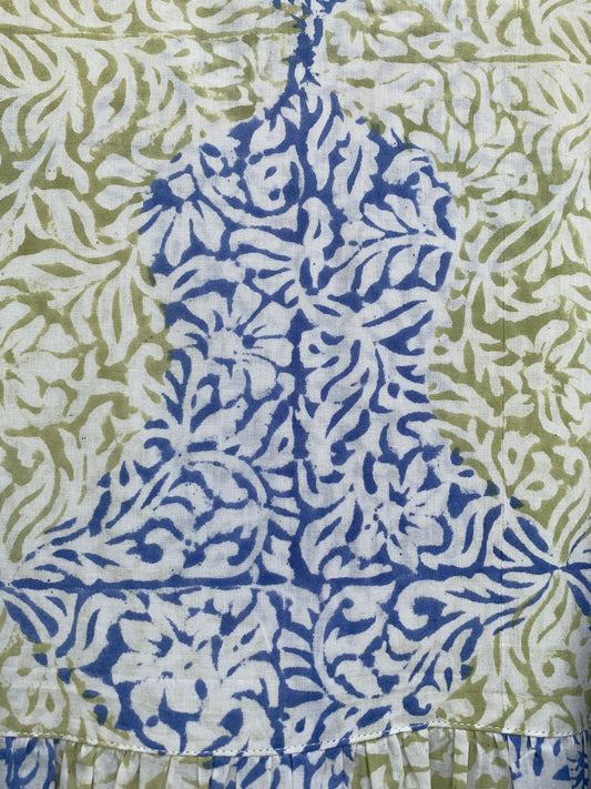 stylish blue-yellow pattern printed women's maxi dress