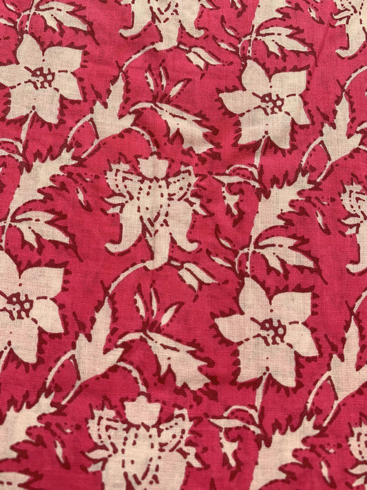 cotton red floral hand block printed women's maxi dress