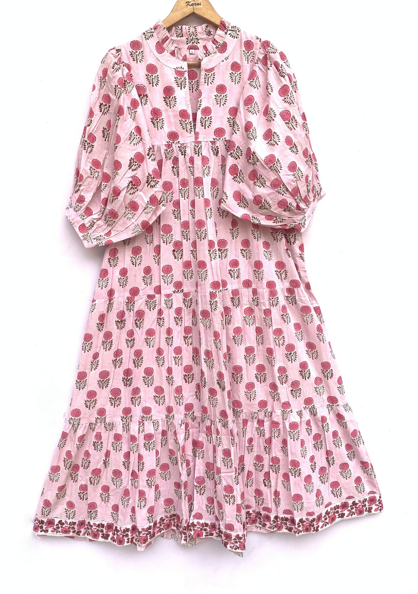 cotton baby pink flower plant printed women's long dress