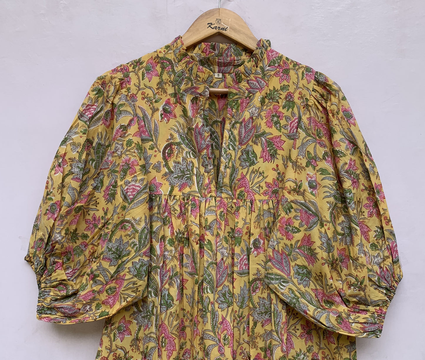 indian yellow-pink floral printed women's maxi dress