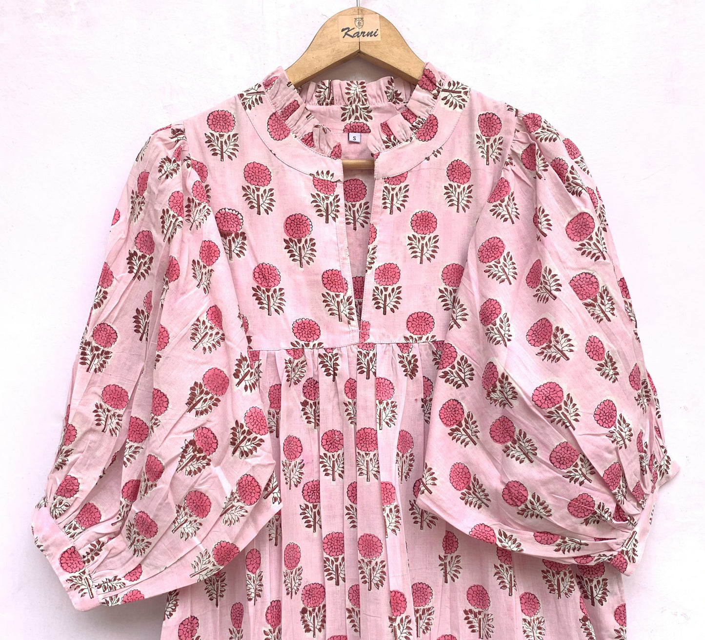 cotton baby pink flower plant printed women's long dress