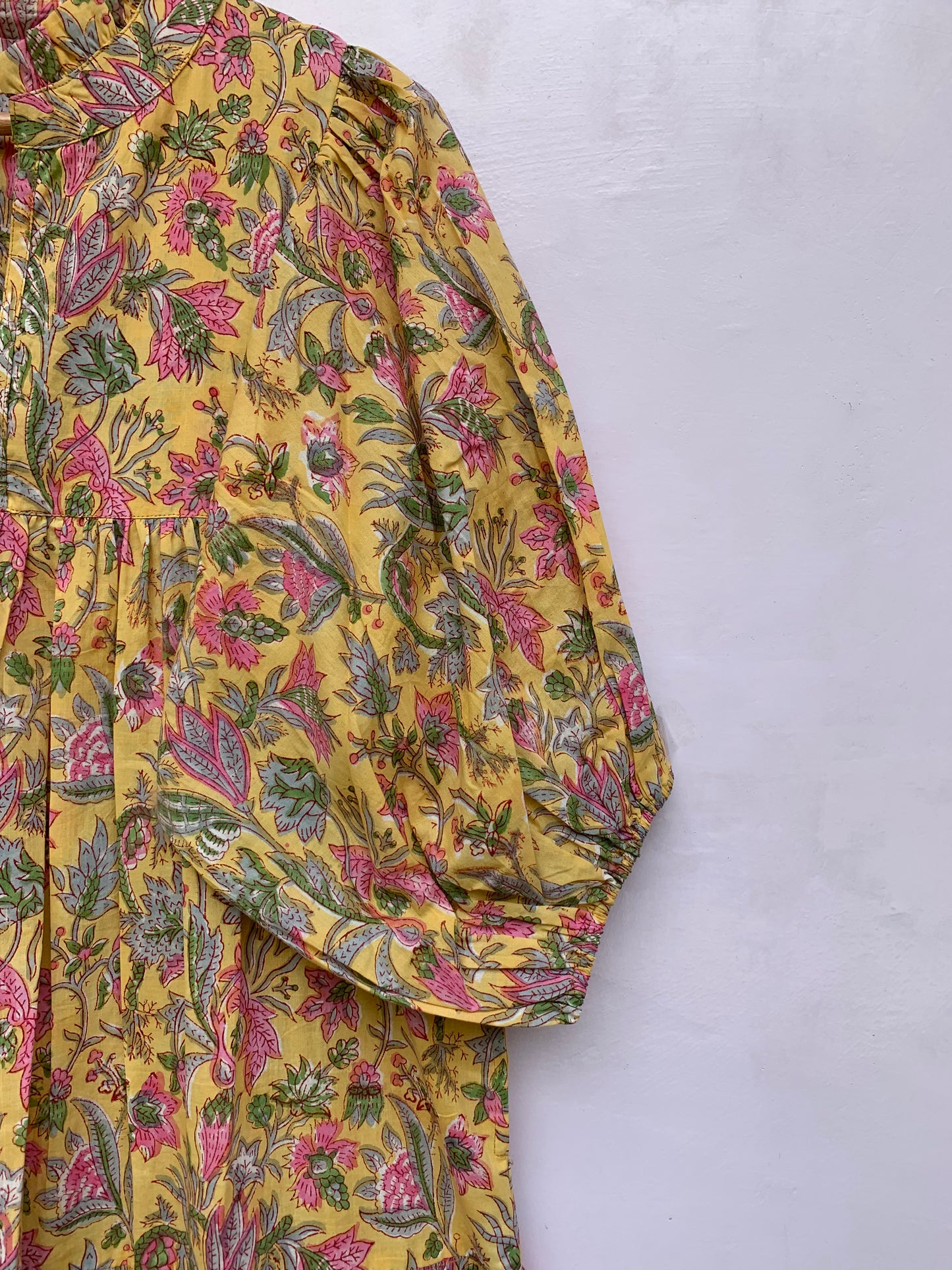 indian yellow-pink floral printed women's maxi dress