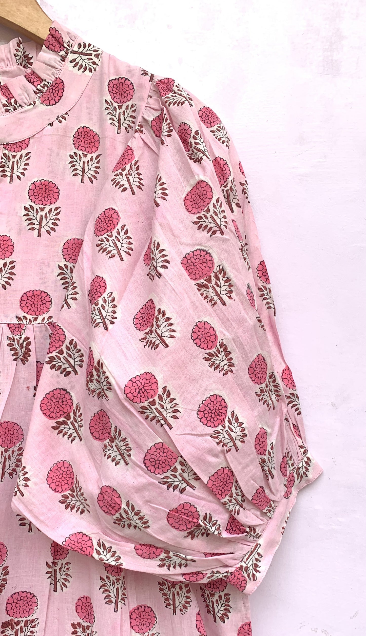cotton baby pink flower plant printed women's long dress