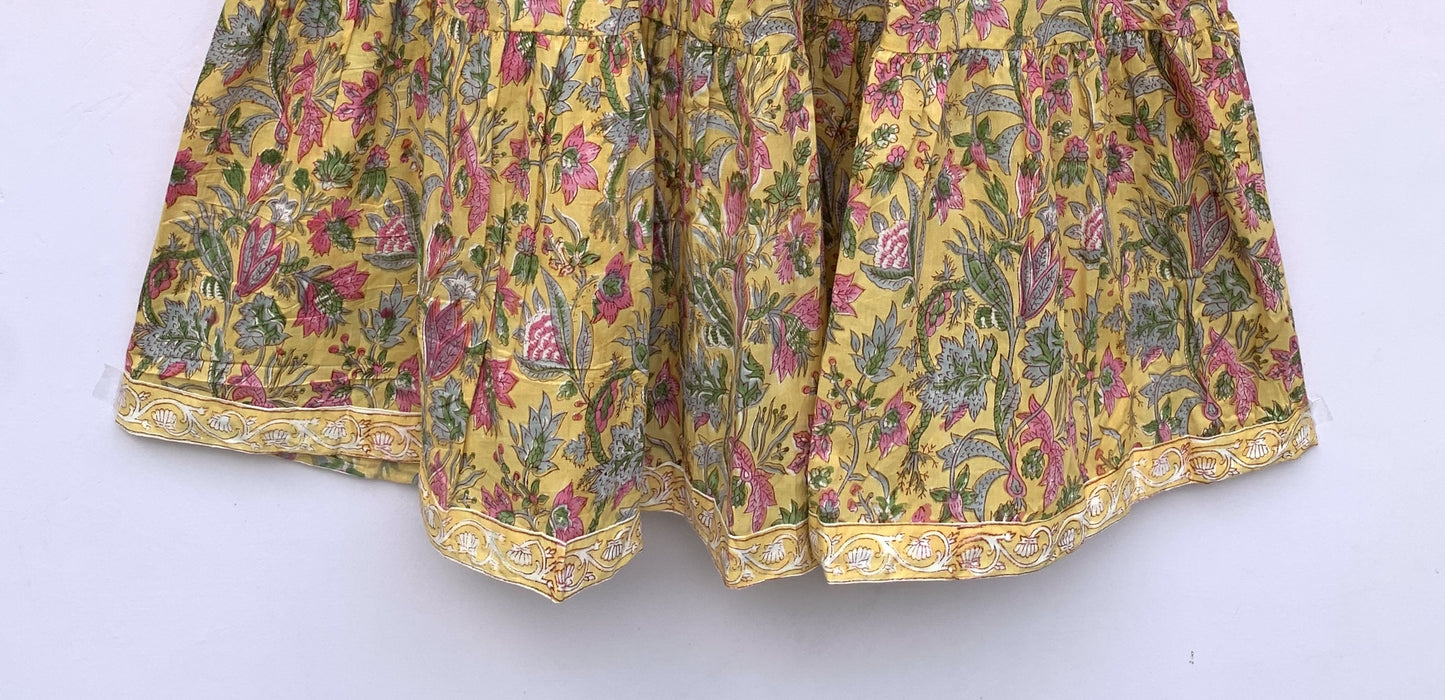 indian yellow-pink floral printed women's maxi dress