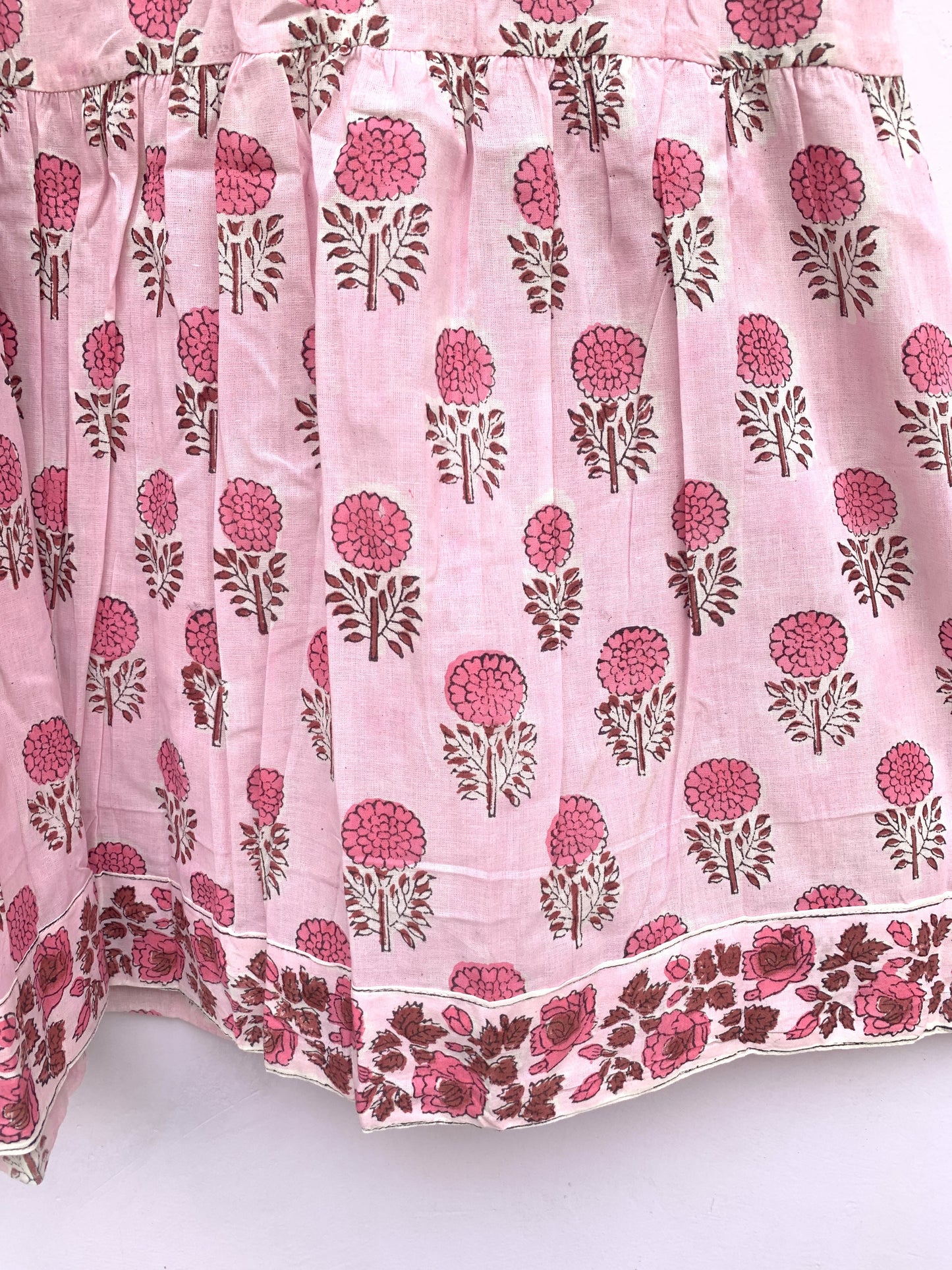 cotton baby pink flower plant printed women's long dress