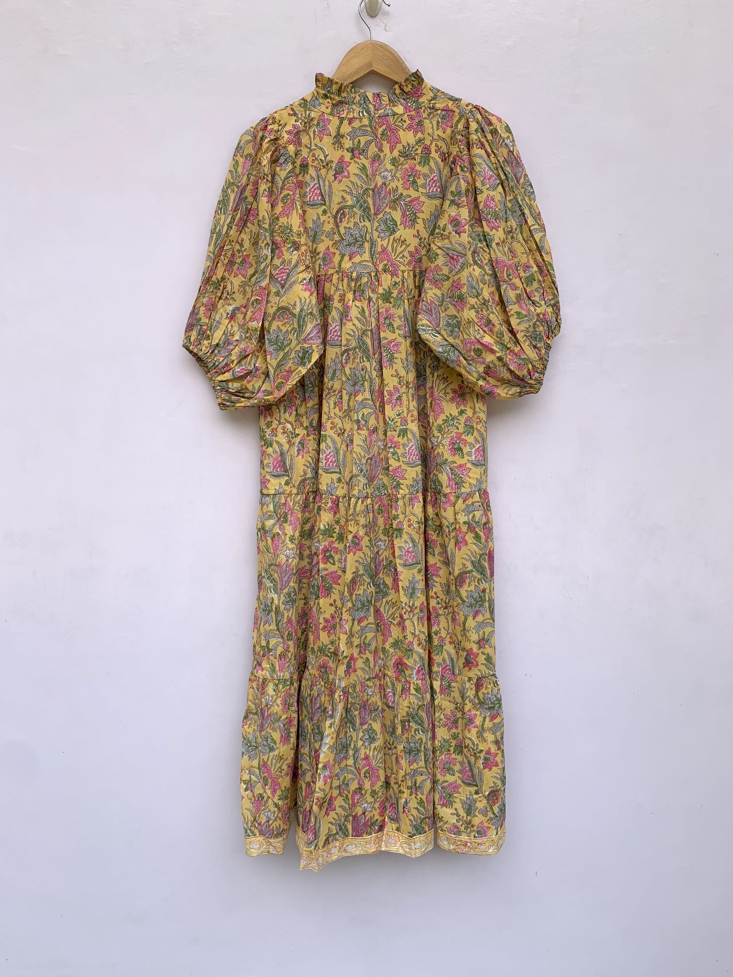 indian yellow-pink floral printed women's maxi dress