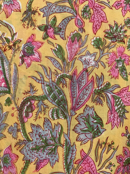 indian yellow-pink floral printed women's maxi dress