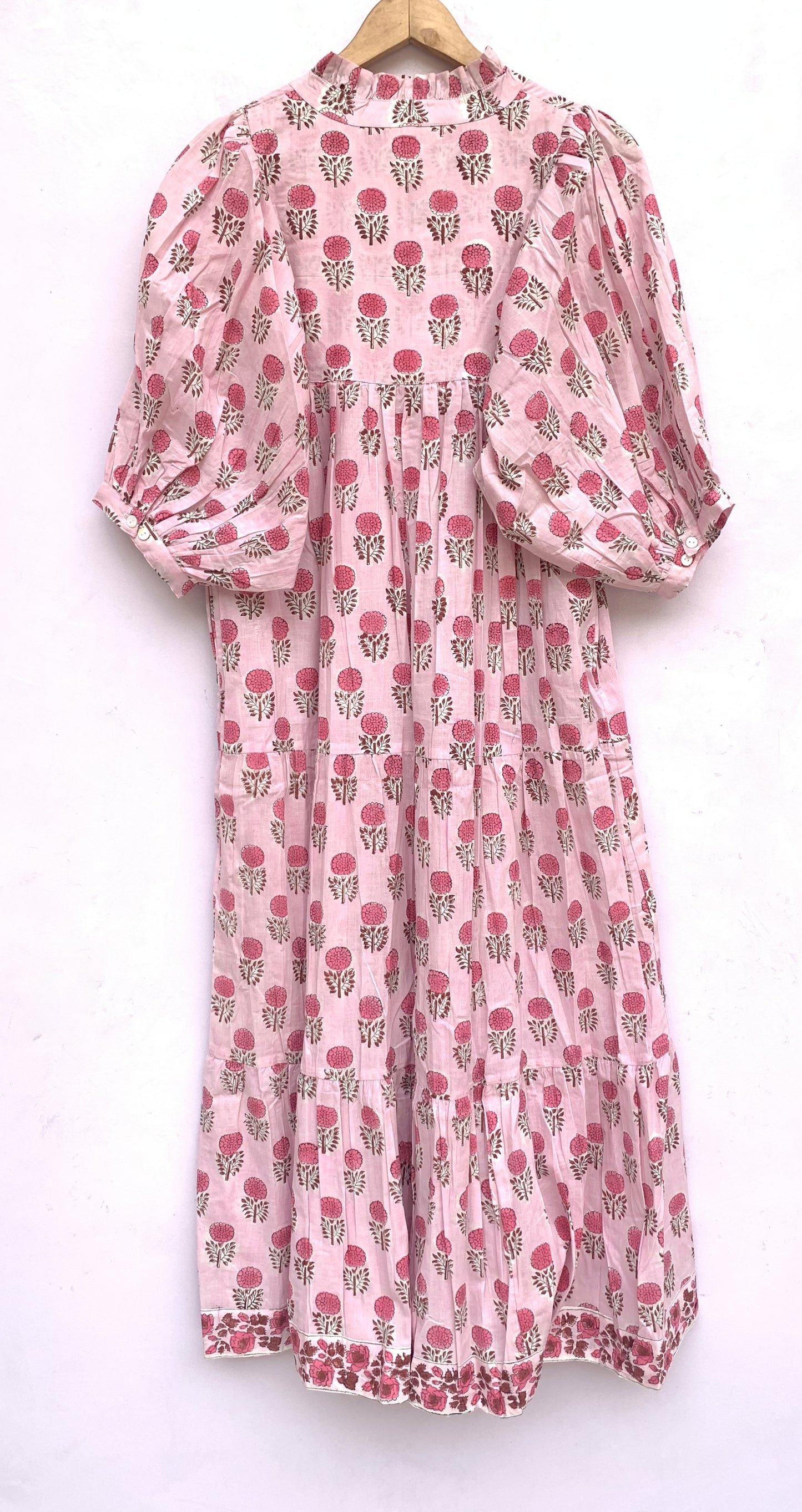cotton baby pink flower plant printed women's long dress
