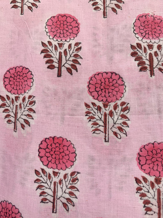 cotton baby pink flower plant printed women's long dress