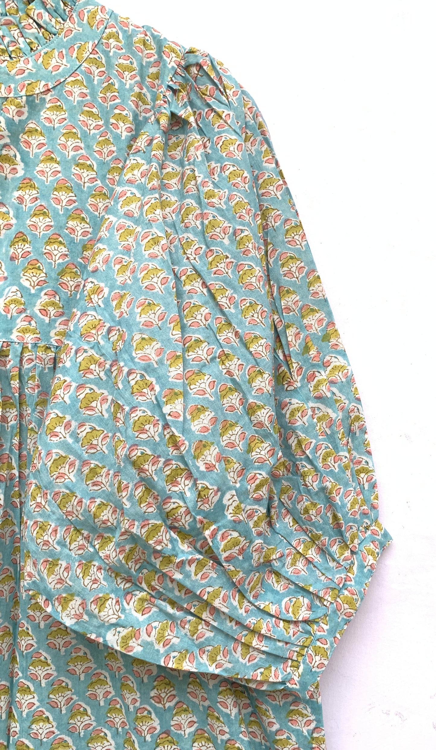 bohemian green yellow floral hand block printed women's maxi dress